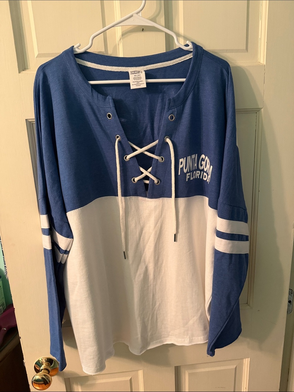 Exist Blue & White Crewneck Pullover